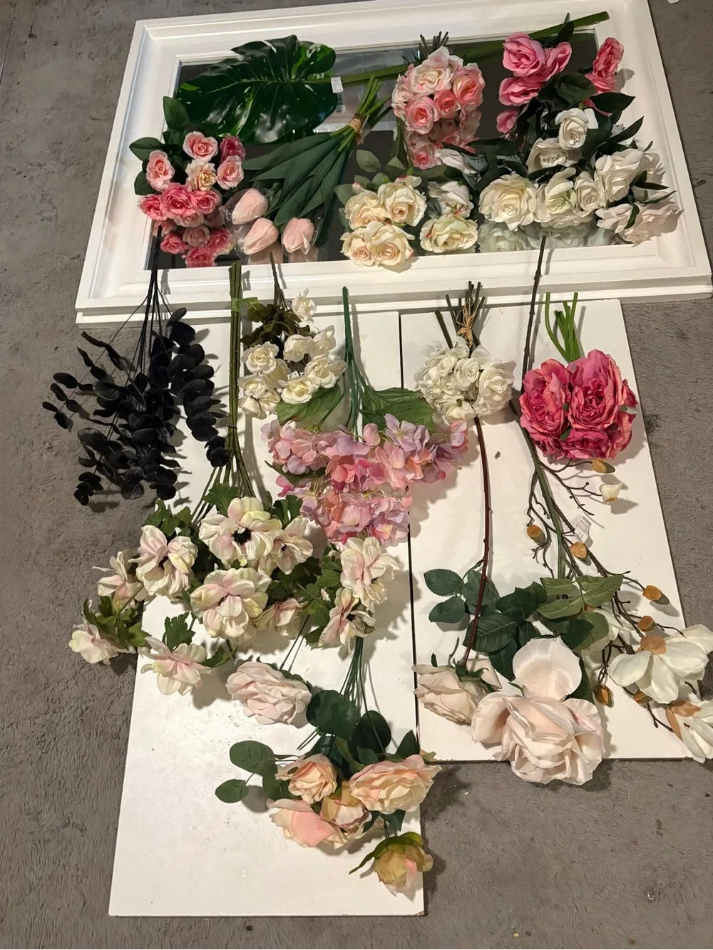 Huge bundle of mixed faux flowers, real touch, silk flowers for crafts, home dec